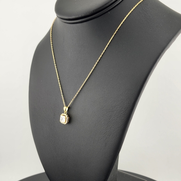 925 Sterling Silver Square Gemstone Necklace – Dainty Minimalist Jewelry - Picture 3 of 6